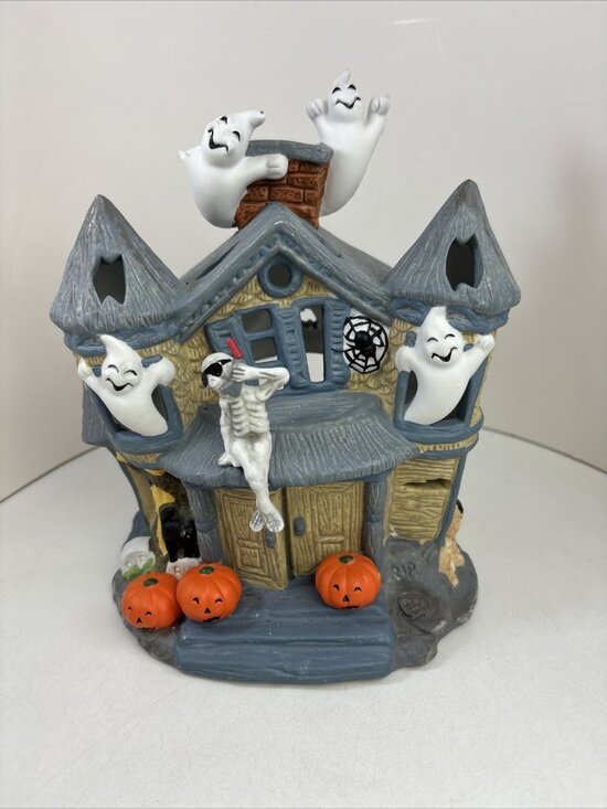 PartyLite Other - VTG PartyLite Halloween Ceramic Haunted Tealight House Candle Holder P7311